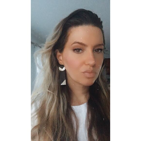 Artisan Handmade Gold and black art deco abstract fringe statement earrings - Picture 3 of 10